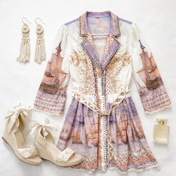 Dresses & Skirts - 🆕🌸Mediterranean boho chic studed print dressS/M